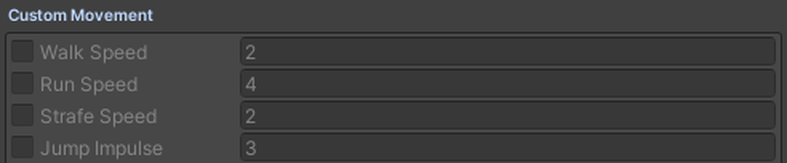 Custom Movement. These speeds are greyed out because the Lock is on.