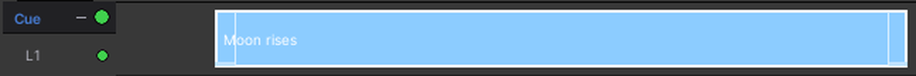 A Cue node on the timeline, with edges you can drag.