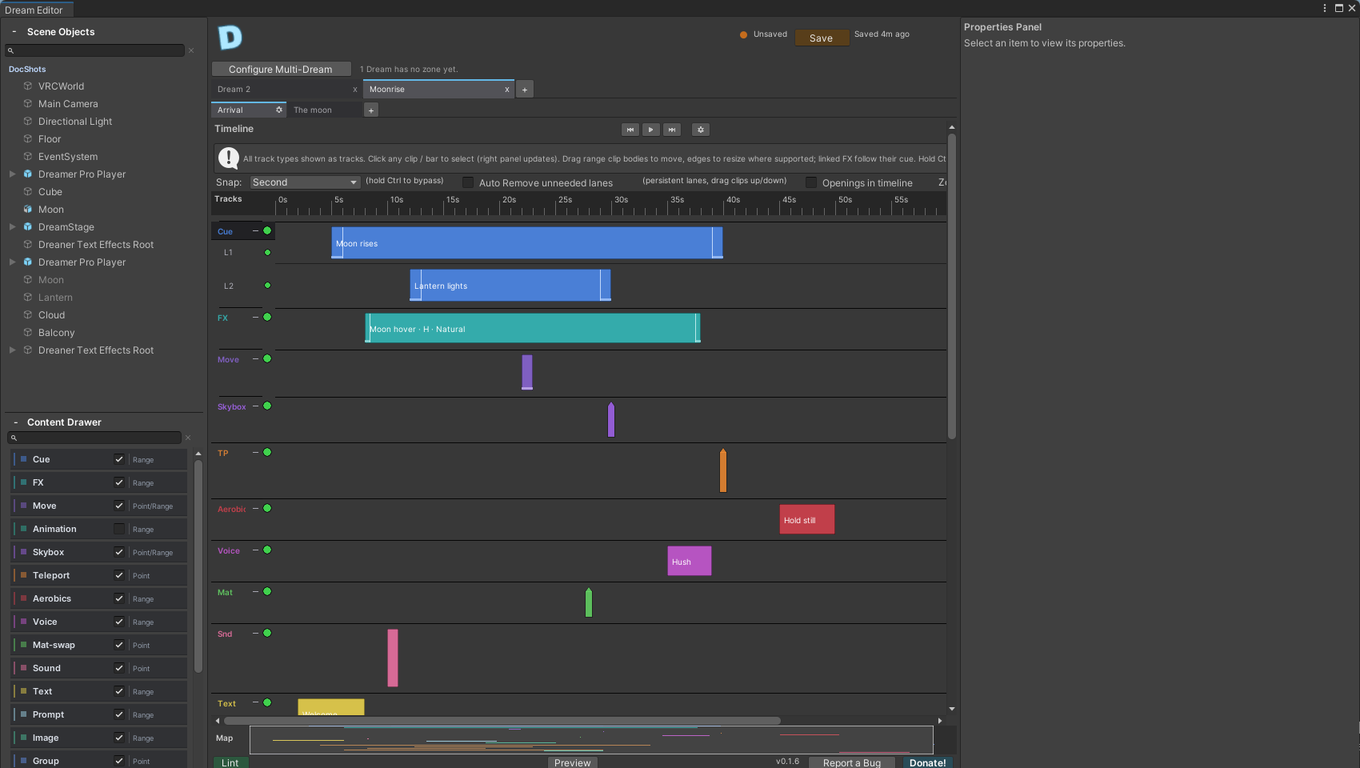 The whole Dream Editor window, with its panels around the timeline.