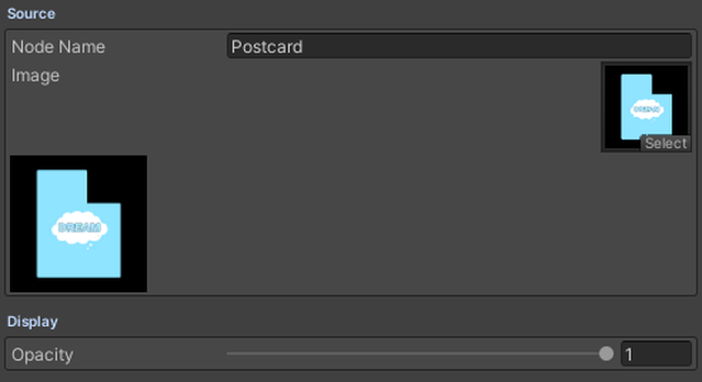 The Image field with its preview, and Opacity under Display.