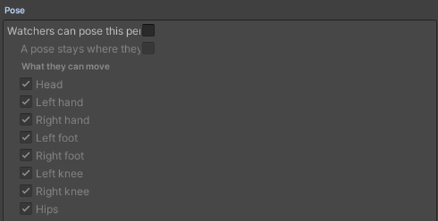 The Pose section, with What they can move listing the parts.