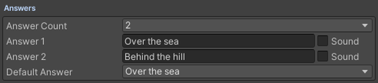 The Answers block: Answer Count, each answer, and the Default Answer.