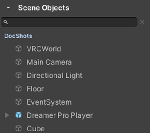 The Scene Objects list on the left, with every object in the scene.