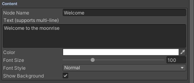 The Content block: the text, Color, Font Size, Font Style, Show Background.